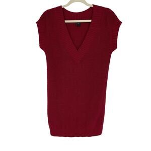 Ann Taylor Red Wool Knit Sweater Medium Sleeveless Tunic Length